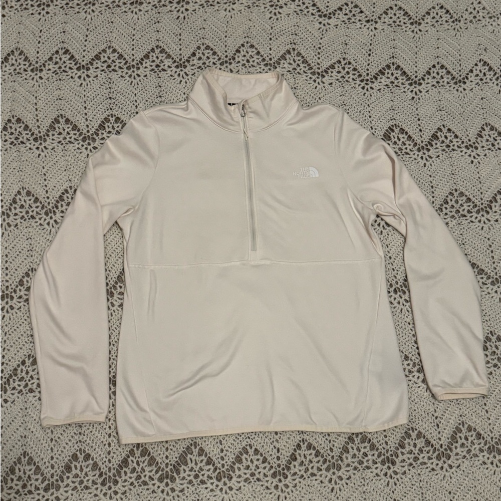The North Face Quarter-Zip Pullover Women’s Medium Cream Fleece Lined White Logo